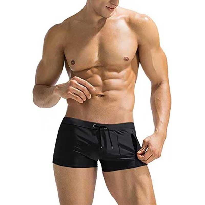 Solid Color Side Zip Swim Shorts - YK008