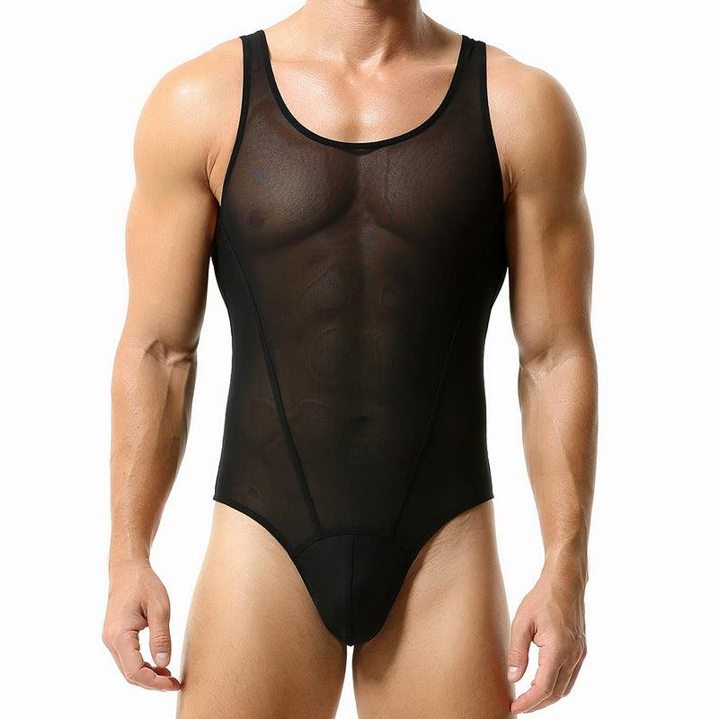 Men's Mesh Solid Color Fitness Bodysuit - LTY021 - YDressup
