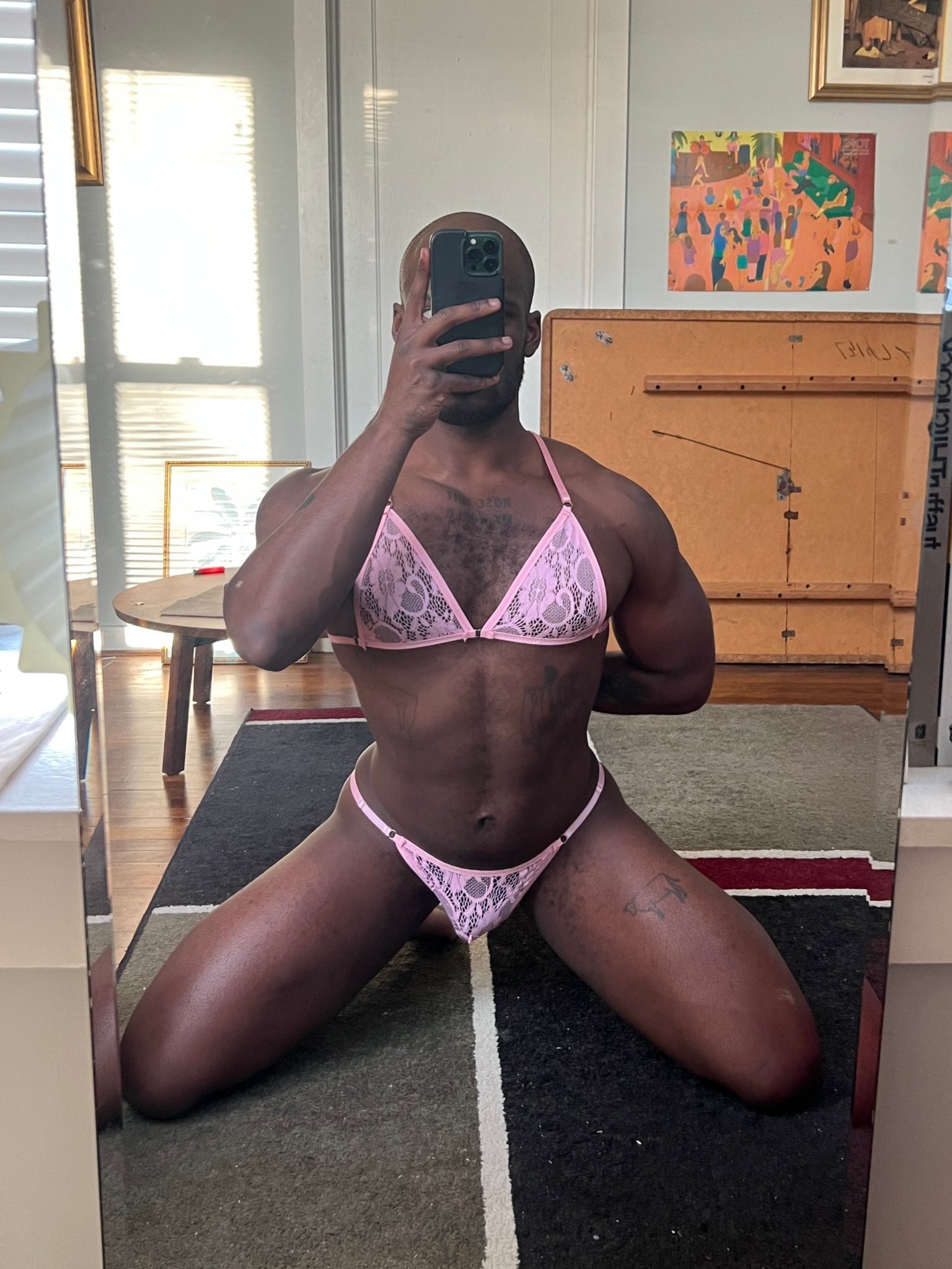 Men's Bikini Lace Bra Thongs Underwear Suit - QQNY011