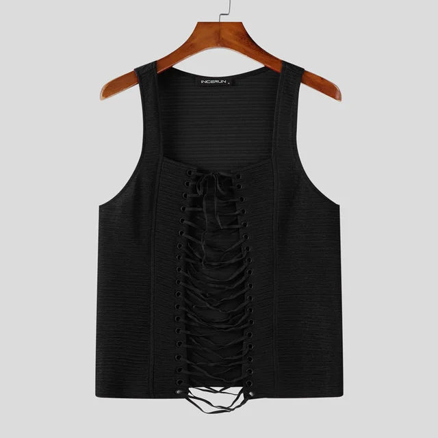 Men Tight Fitting Drawstring Design Sleeveless Tank Tops - TT008 - YDressup