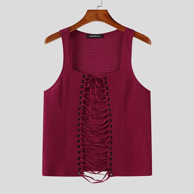 Men Tight Fitting Drawstring Design Sleeveless Tank Tops - TT008 - YDressup