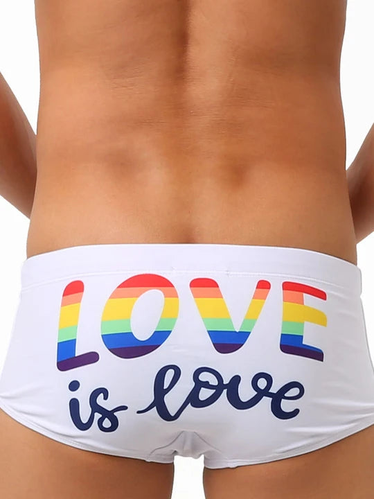 Rainbow Slogan Fashion With Cups Swim Trunks - DK007
