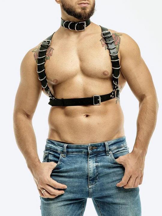 Sexy Leather Choker Cord & Corset Strap Set- Black - KB034 - YDressup