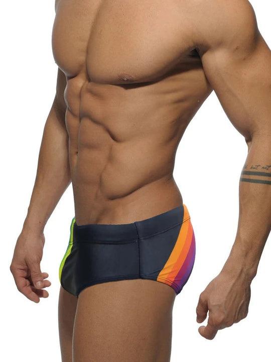 Men's Rainbow Print Low Waist Triangle Swim Briefs - YK014 - YDressup