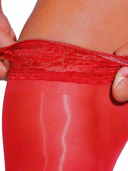 Oiled Shiny Lace Knee-High Stockings - CW017 - YDressup