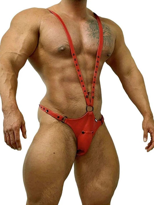 Men's Sexy Adjustable Leather Thong Bodysuit - KB044 - YDressup