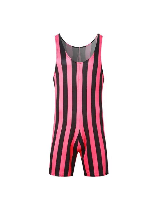 Rainbow Striped Patchwork Sleeveless Singlet U-Neck Romper - YNY093