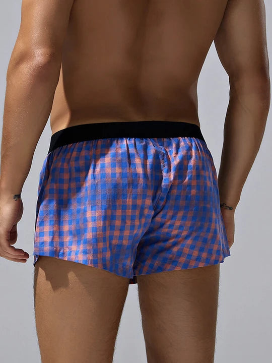 Men's Colorful Check Cotton Boxer Briefs - PJK016 - YDressup