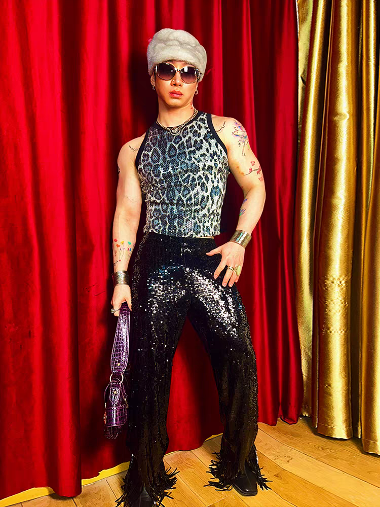 Sexy Leopard Print Sequin Vest - SBS070