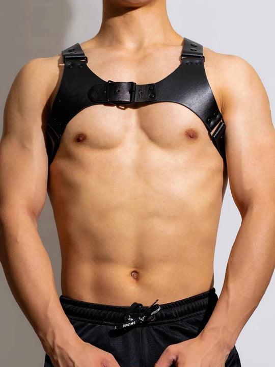 D.M Men's Leather Adjustable Sexy Chest Harness-Black - KB010