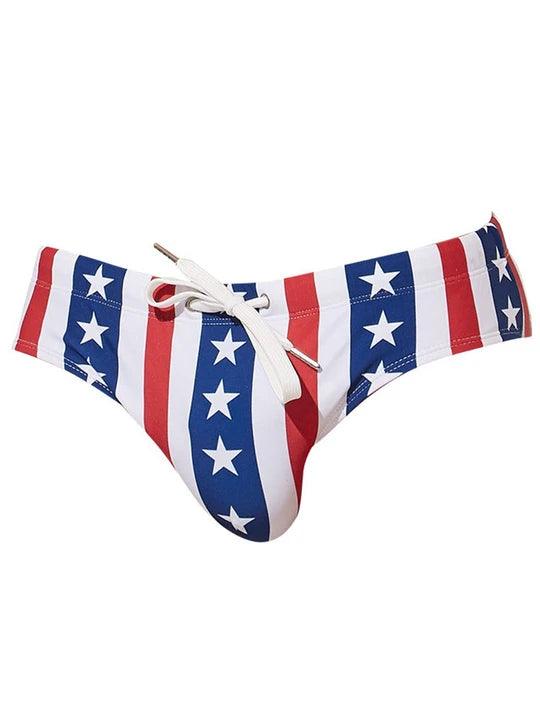 Men's American Flag Print Swim Briefs - YK012 - YDressup