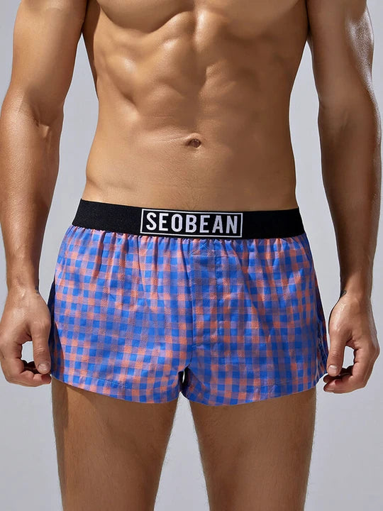 Men's Colorful Check Cotton Boxer Briefs - PJK016 - YDressup