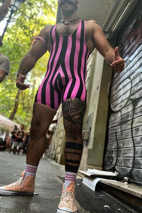 Rainbow Striped Patchwork Sleeveless Singlet U-Neck Romper - YNY093