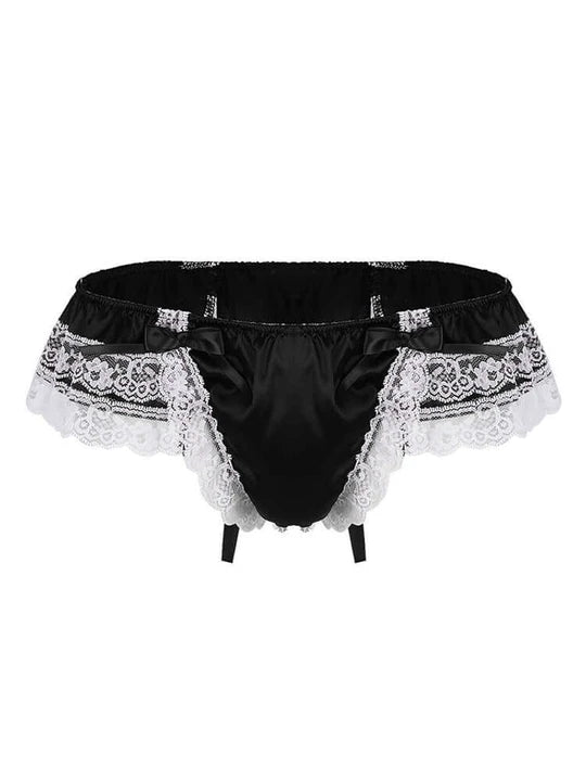 Men's Open Hip Lace Bow Spandex Thong - SJK017
