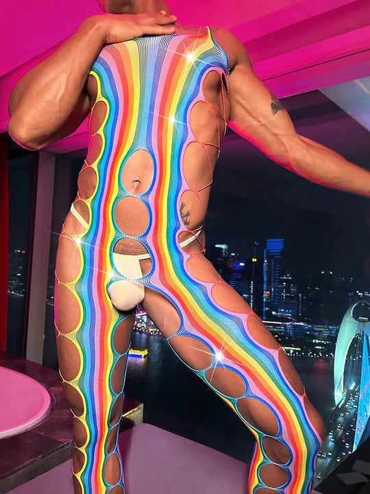 Men's Sexy Hollow Design Rainbow Bodysuit - LTY014