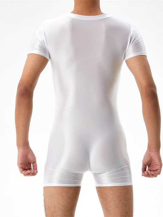 Men's Zip-Up Design Oiled Shinny Bodysuit - LTY042 - YDressup