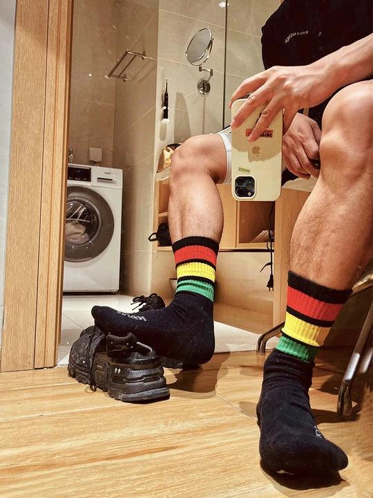 D.M Rainbow Striped Sports Cotton Socks - WZ002