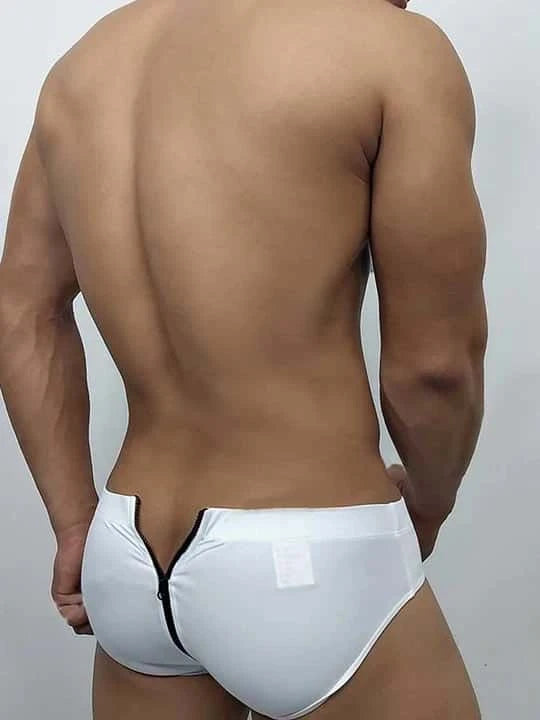Men's Sexy Back Zipper Solid Color Swim Briefs - YK021 - YDressup