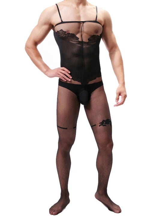 Men's Camisole Jacquard Silky One Piece Stockings - LTW017 - YDressup