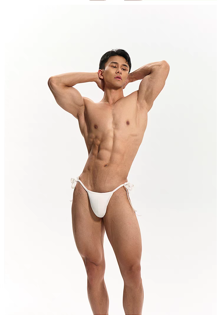 Men's Sexy Ribbed Bow Adjustable Detachable Triangle Underwear - YK054 - YDressup