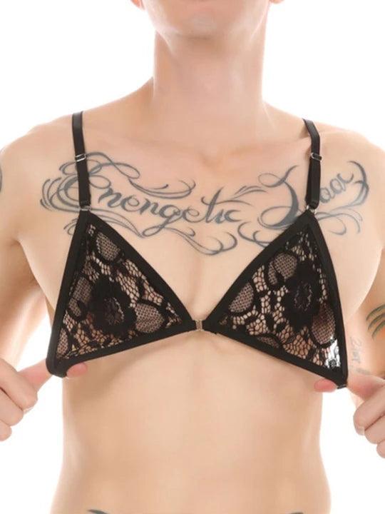 Men's Bikini Lace Bra Thongs Underwear Suit - QQNY011 - YDressup