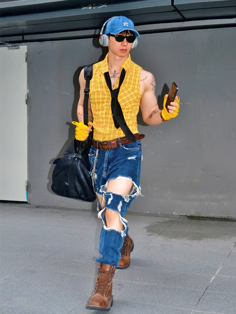 College Style Bubble Cotton Stretch Slim Fit Plaid Sleeveless Shirt Vest - SBS060
