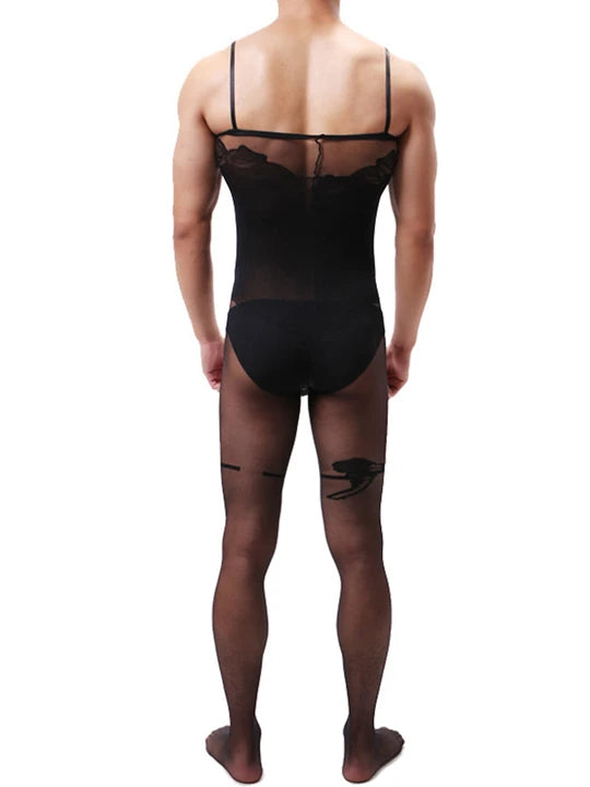 Men's Camisole Jacquard Silky One Piece Stockings - LTW017 - YDressup