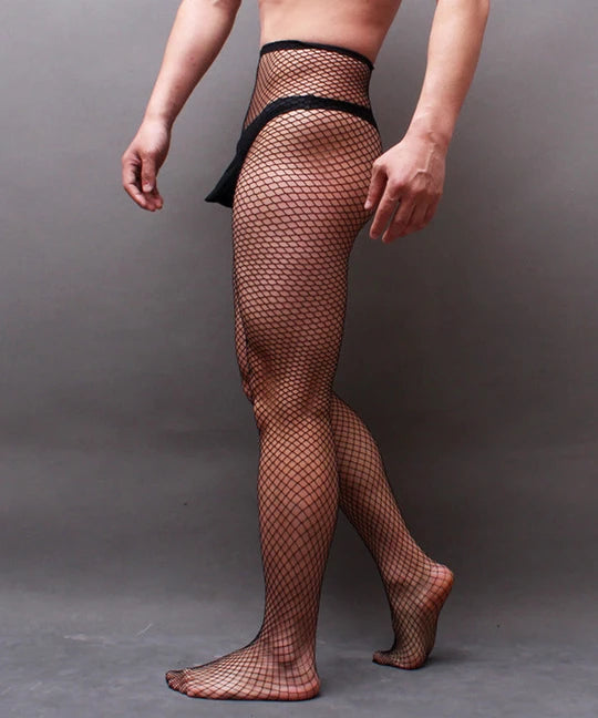 Men's Open Crotch Rhinestone Fishnet Pantyhose - CW026 - YDressup