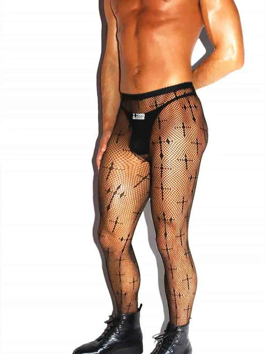 Men's Cross Pattern Fishnet Pantyhose - CW020 - YDressup