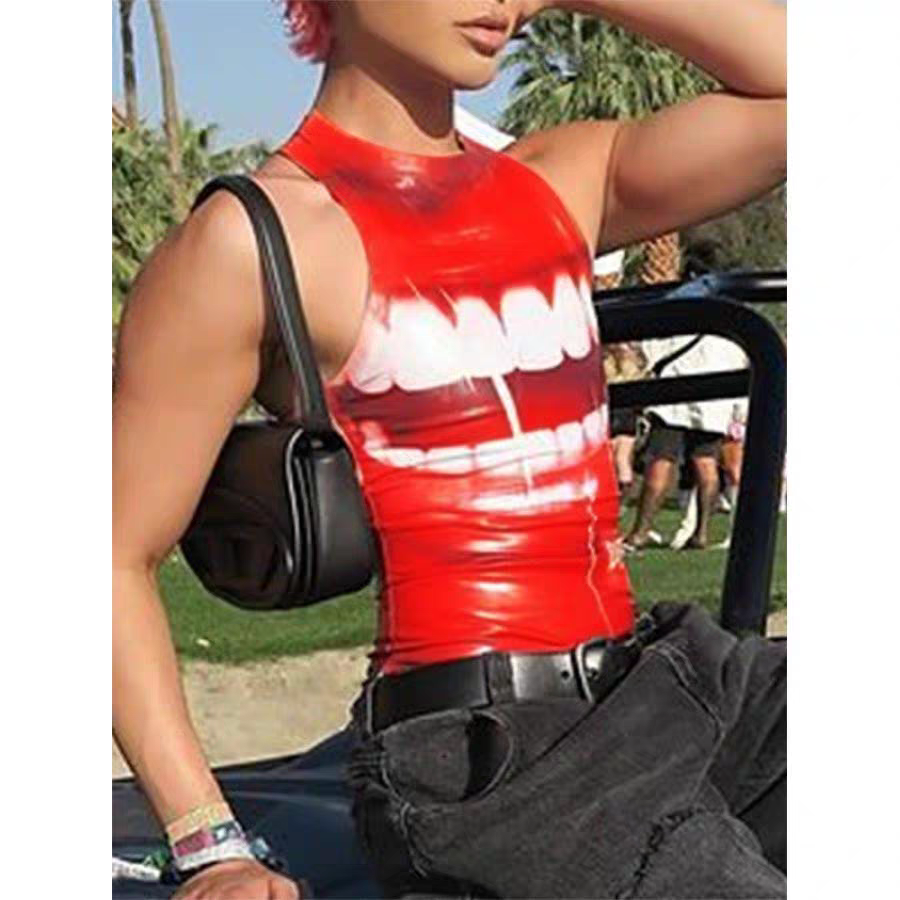 Stylish Funny Mouth Printed Vests Male Clubwear Sleeveless Tank Tops - SBS049
