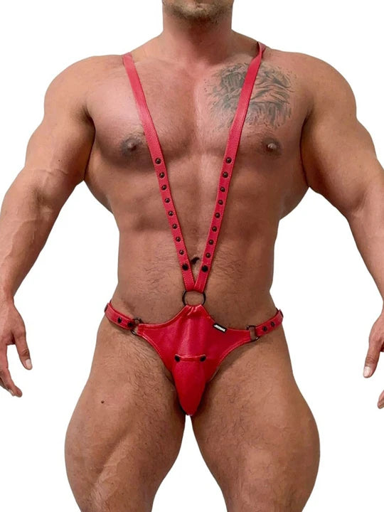 Men's Sexy Adjustable Leather Thong Bodysuit - KB044 - YDressup