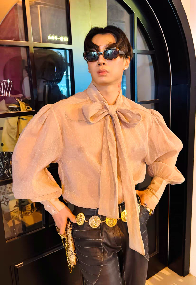 Luxurious Vintage Sexy Tie Bow Sheer Bubble Court Shiny Tulle Shirt - SBS072