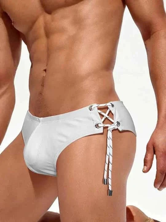 Men's Single Side Tether Low Rise Swim Briefs - YK035 - YDressup