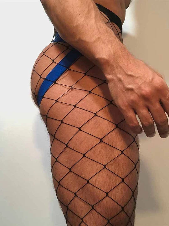 Men's Open Crotch Rhinestone Fishnet Pantyhose - CW026 - YDressup