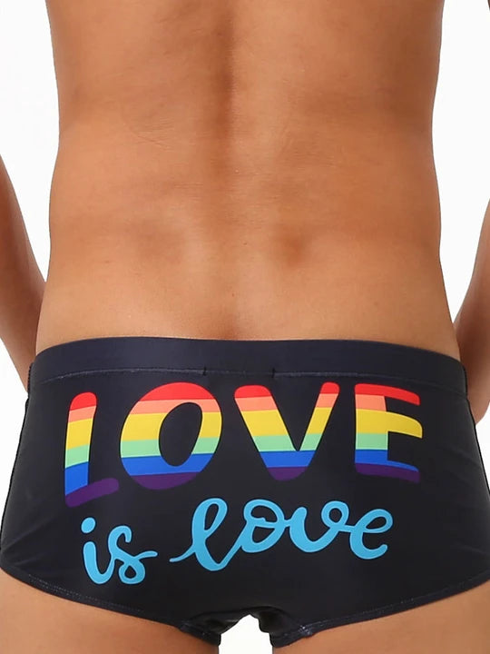 Rainbow Slogan Fashion With Cups Swim Trunks - DK007