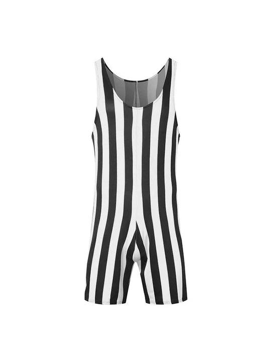 Rainbow Striped Patchwork Sleeveless Singlet U-Neck Romper - YNY093