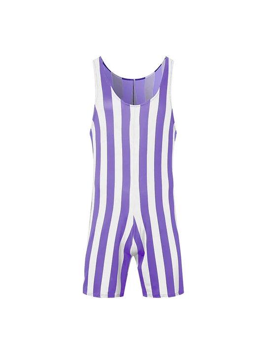 Rainbow Striped Patchwork Sleeveless Singlet U-Neck Romper - YNY093