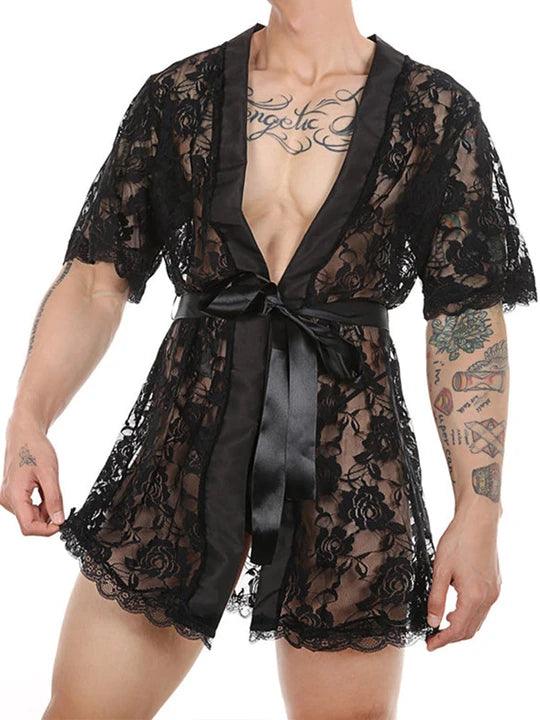 Men's Perspective Temptation Sexy Lace Thong Bathrobe - QQNY006 - YDressup