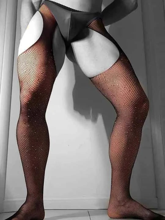 Men's Open Crotch Diamonds-Set Fishnet Stockings - CW009 - YDressup