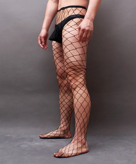 Men's Open Crotch Rhinestone Fishnet Pantyhose - CW026 - YDressup