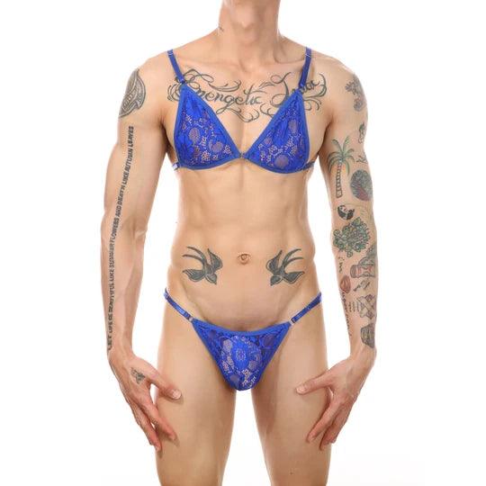 Men's Bikini Lace Bra Thongs Underwear Suit - QQNY011 - YDressup