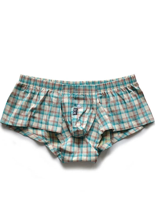 Men's Low-Rise Plaid Simple Home Boxer Briefs - PJK042