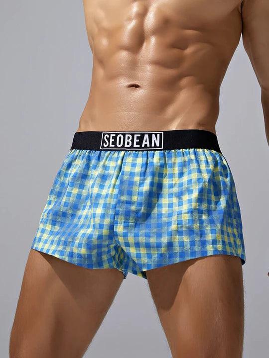 Men's Colorful Check Cotton Boxer Briefs - PJK016 - YDressup