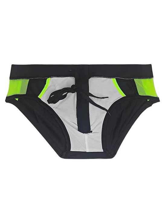 Men's Sexy Mesh Hollow Front Zipper Swim Briefs - YK058 - YDressup