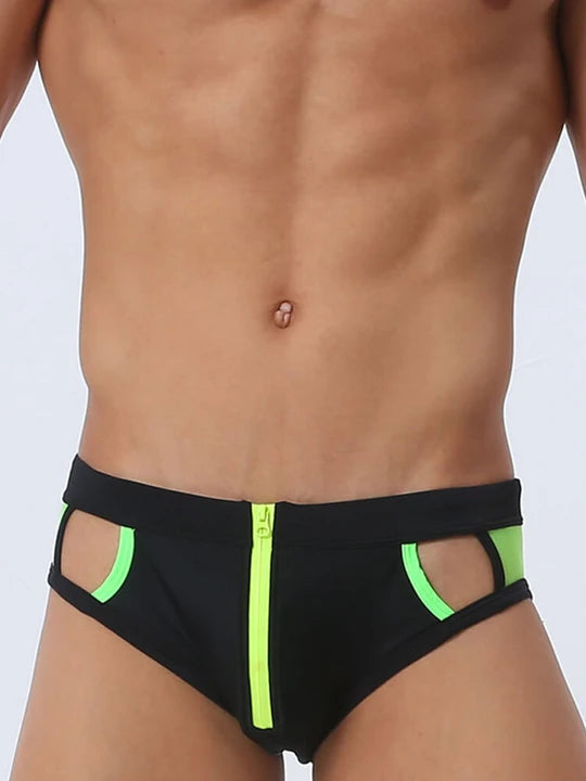 Men's Sexy Mesh Hollow Front Zipper Swim Briefs - YK058 - YDressup