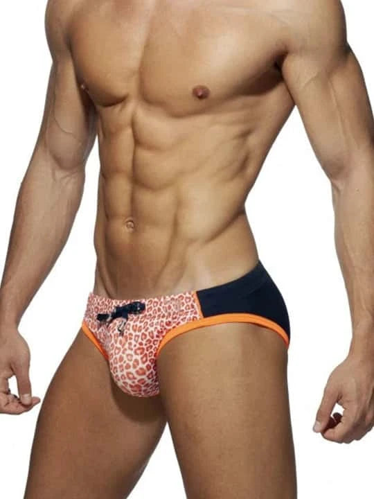 Men's Leopard Printed Anti-Awkward Cup Swim Briefs - YK027 - YDressup