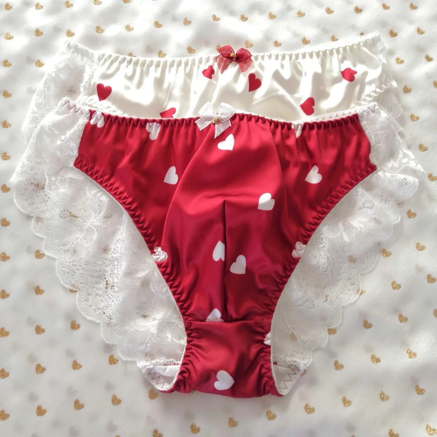 Femboy Heart Print Lace Briefs - FU007