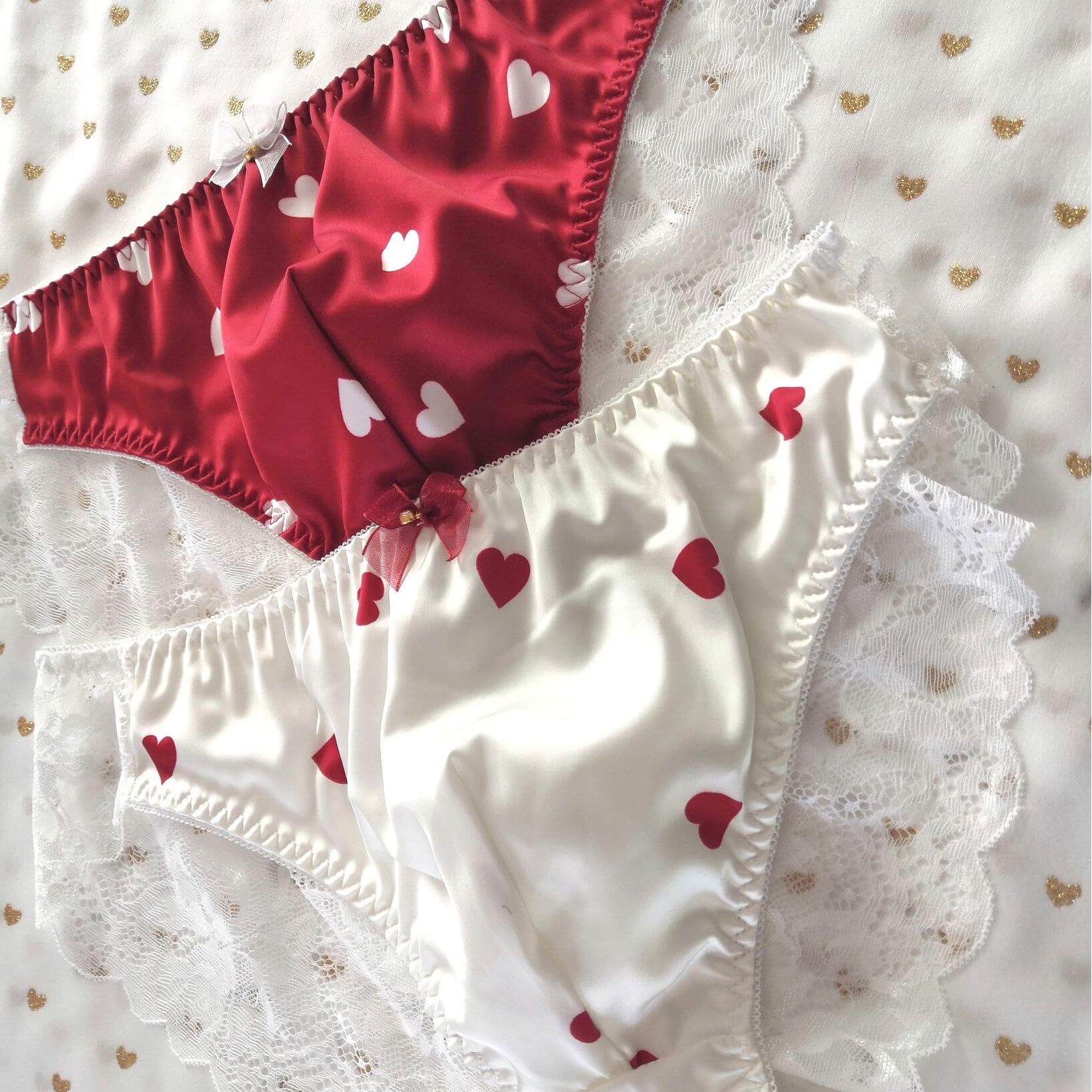 Femboy Heart Print Lace Briefs - FU007