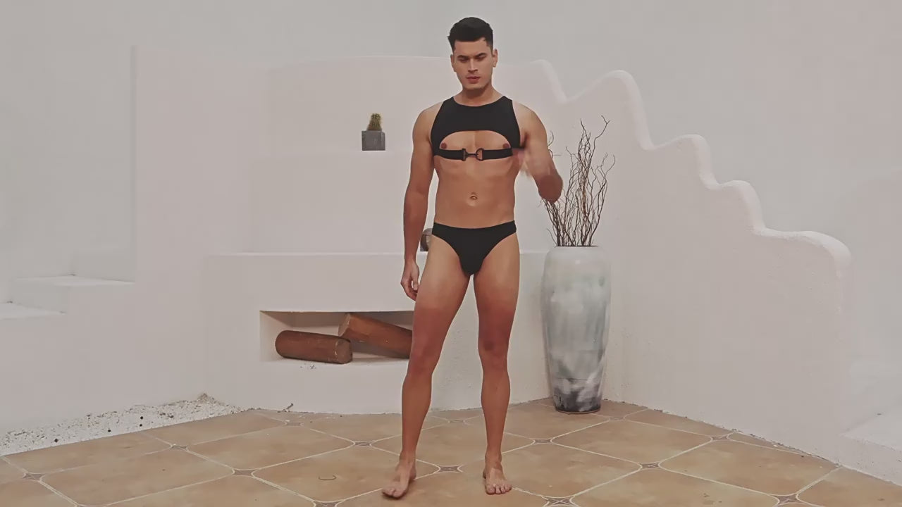 Sexy Herren-Uniform-Set, schwarze Eisseide, Sling-Unterwäsche, zweiteiliges Set – QQNY021
