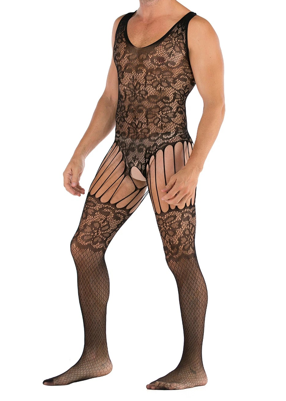 Sexy Sleeveless Jacquard Open-Crotch Body stocking - LTW039